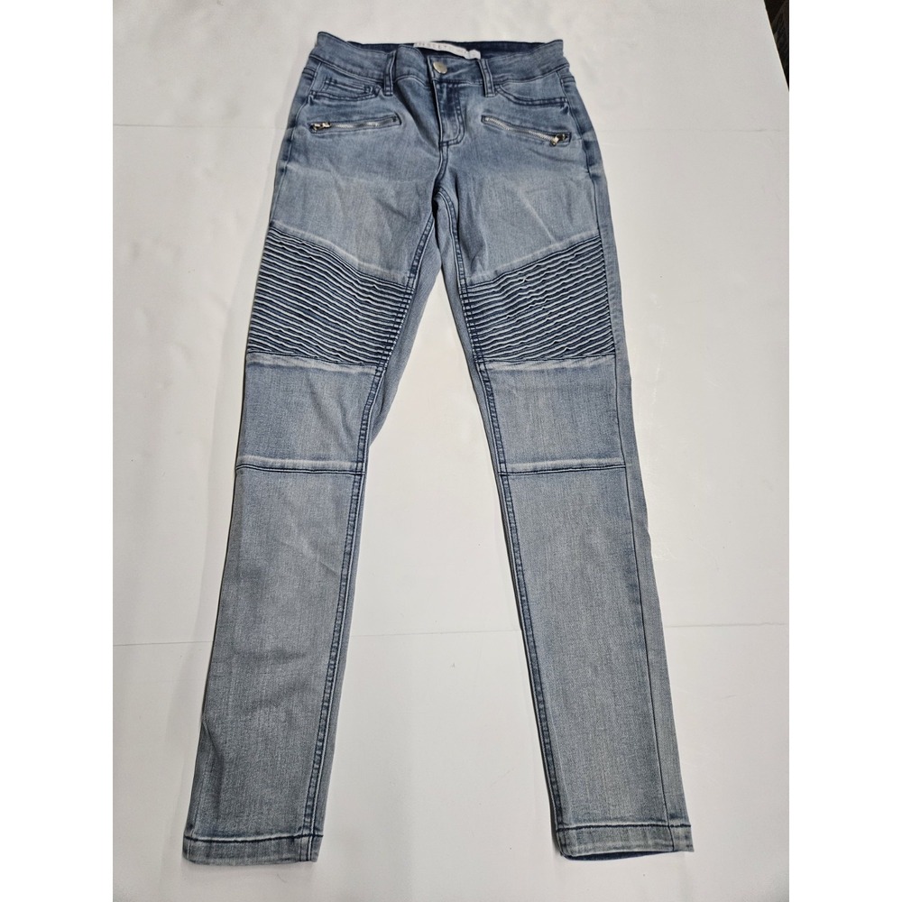 Tinseltown Womens Light Blue Moto Skinny Jeans Size 5 Zipper Detail Ribbed Knee
